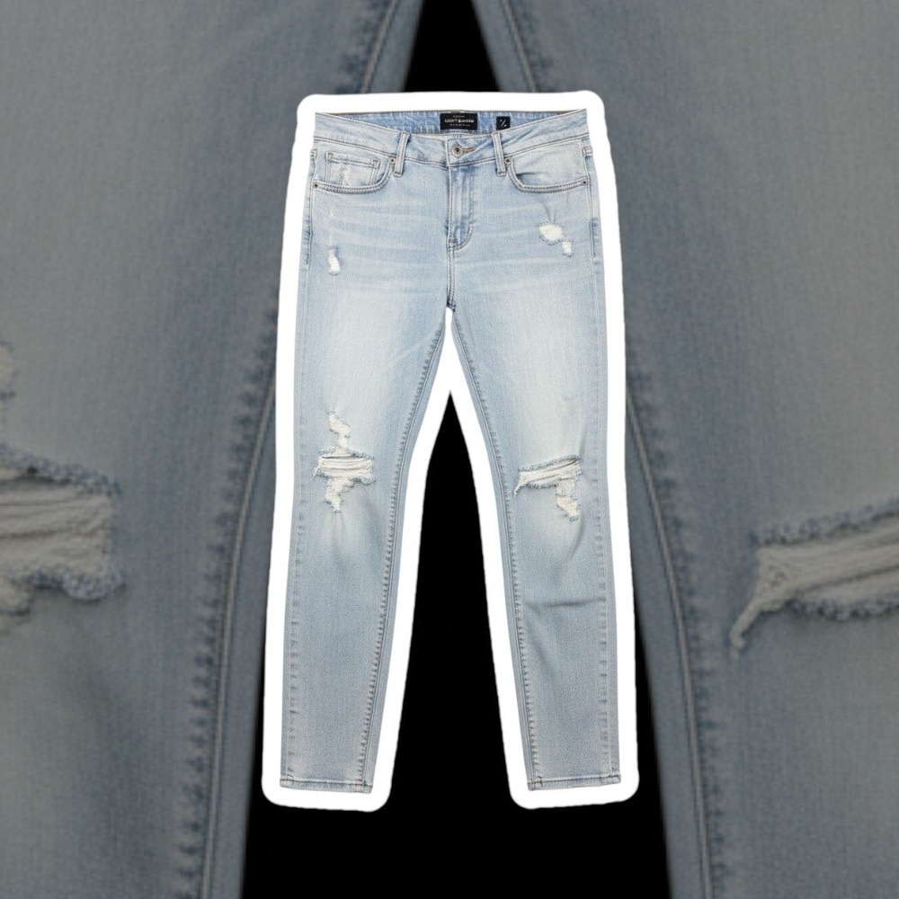 Lucky Brand Stella Skinny Jeans 10/30 Light Wash Distressed Frayed Hem Denim